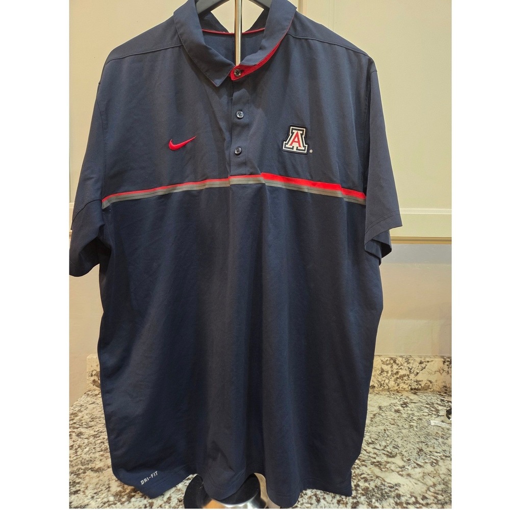 Nike Arizona Wildcats Dri-FIT Polo Shirt Mens‎ XXL Navy Blue NCAA Arizona Logo